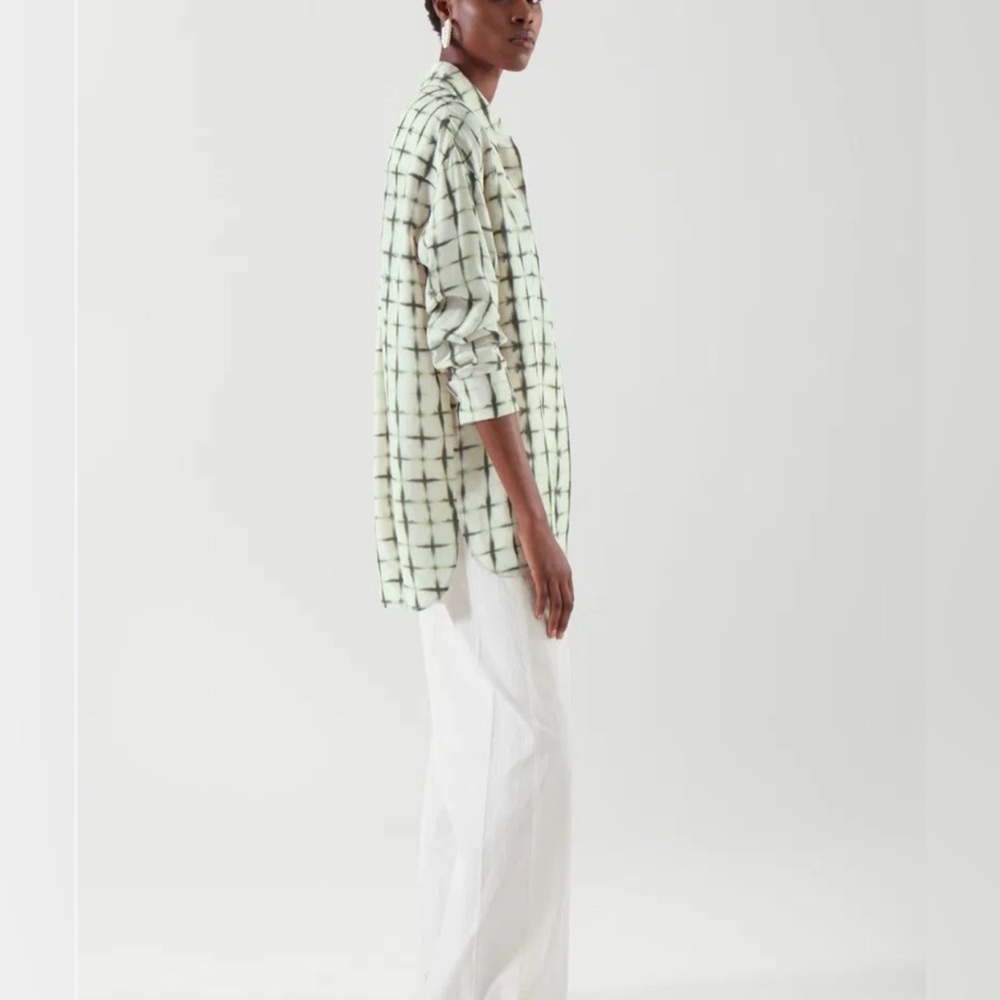 COS • 100% Silk Print Blouse **SEE MEASUREMENTS** Off-White Green Oversized - Picture 3 of 15